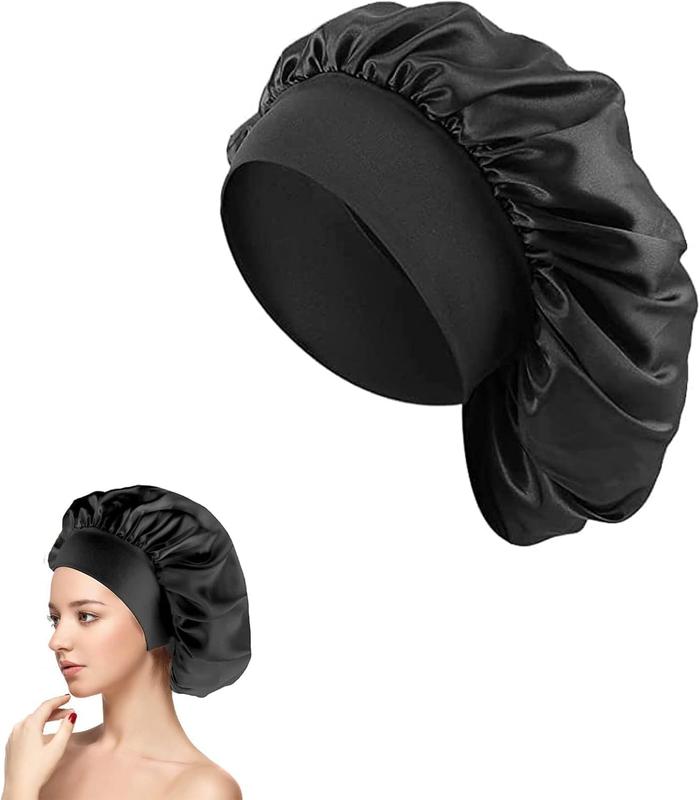 Silk Hair Wrap for Sleeping, Hair Bonnet, 1pcs Night Sleep Cap for Women Girls, Hair Care Head Cover Elastic Hat for Black Curly Hair. Accessory Shower 0