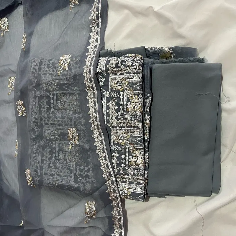 Chiffon 4pc Suite with Beautiful Thread Work for Women's Casual Wear - Womenswear 3