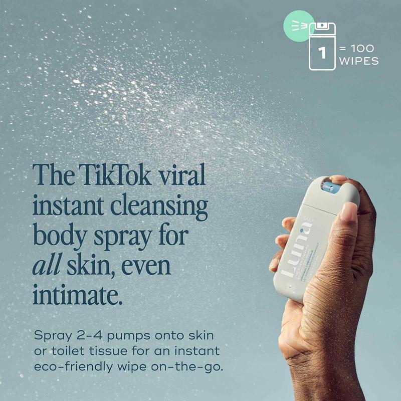 The Everywhere Spray-To-Wipe Mini + Lanyard Set - Full body cleansing spray. Powered by our [THERMA-BIOME+] complex: thermal water, prebiotics & vitamins. Go hands free with our lanyard for travel, festivals, summer trips & everywhere else. 2
