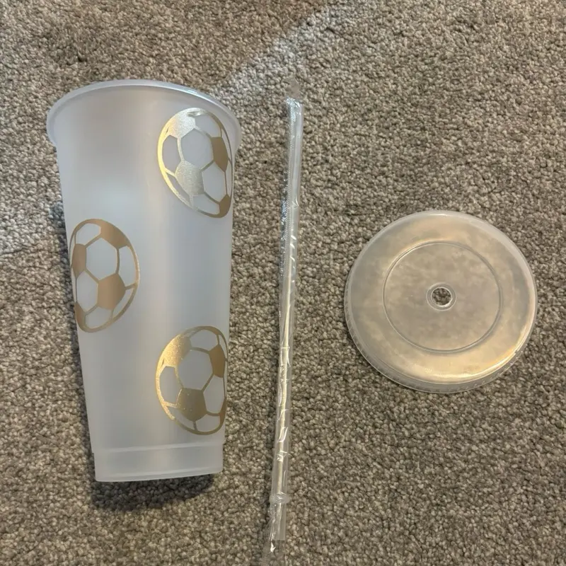 Football Themed Plastic Cup with Lid and Straw - Personalized - Drinkware, Mug