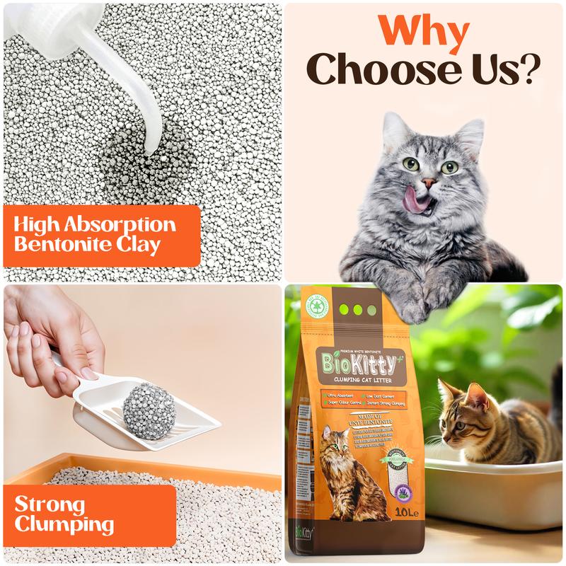 Product Introduction of BioKitty Clumping Cat Litter, 10L Highly Absorbent Natural Bentonite Minerals Cat Litter, Long Lasting Odour Control, Maximum Hygiene with Strong Cat Litter Clumping (Lavender, Pack of 1) 8