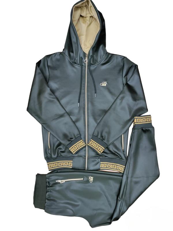Mens TiM Tracksuit Shine Designer Fit Urban Zip Up Top Matching Jogger 2pcs Set 2