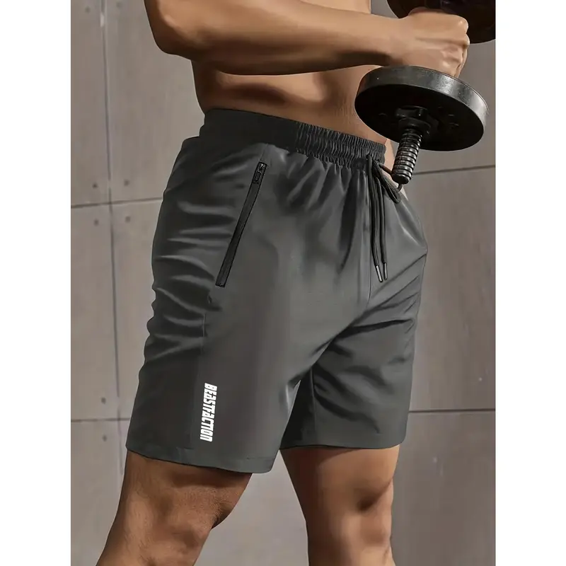 Active Elastic Waist Shorts - Men's Solid Drawstring Shorts With Zipper Pockets For Summer Outdoor Fitness 4