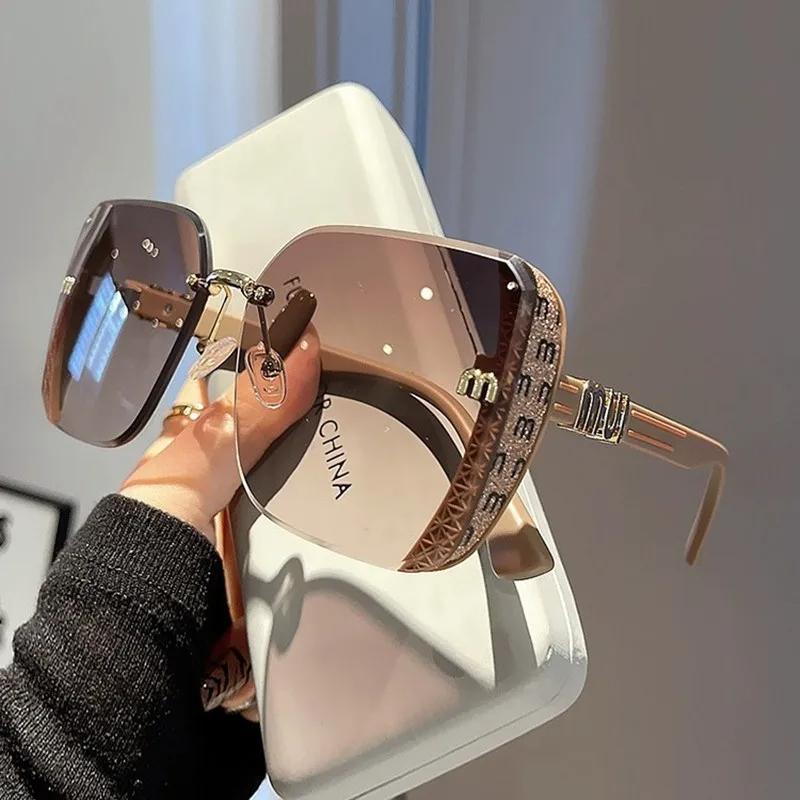 Product Introduction of 2024 new fashion trimmed sunglasses half frame high quality trend simple sunglasses for women with fine glitter (No Case) 7