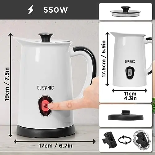 Duronic Milk Frother Electric MF130, Coffee Milk Frothers Steamer, Automatic Hot and Cold Foam Maker Hot Chocolate Machine with Milk Heater and Warmer for Cappuccino, Lattes, Coffees and Matcha 1