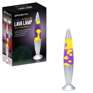Global Gizmos Purple and Yellow Lava Lamp - 16 Inch Height - Retro Nostalgia - Relaxing Mood Light - Silver Base Colour