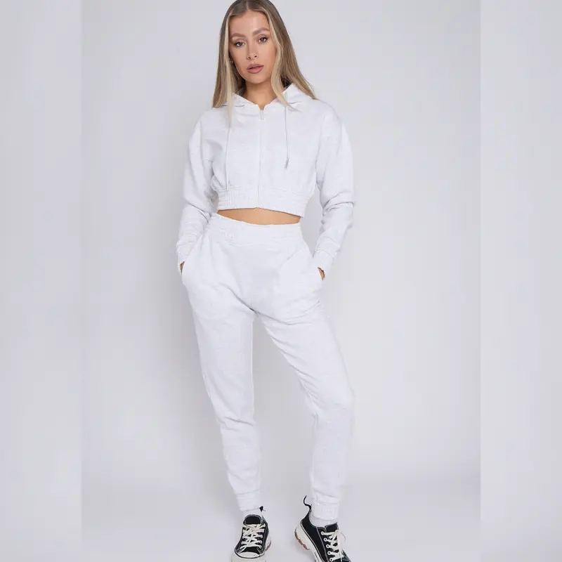 Crop Zip Hooded Loungewear - Valentina Cropped Drawstring Jogger Womenswear Overalls Stitch Suits Underwear Lady Comfort 8
