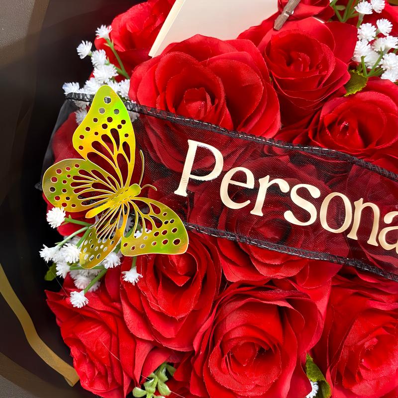 Beautiful Personalised Red Rose Bouquets Red/Pink/Purple/Grey - Inc. Two Butterflies, Postcard & Ribbon Message - The Perfect Gift For Any Occasion valentines flowers Decor Decorative 1