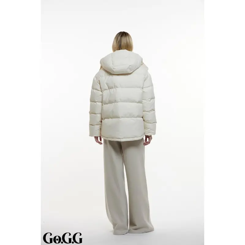 Go.G.G Women's Winter Basic Warm Fitted Button Puffer Jacket, Puffer Coat with Removable Hood Zip 5
