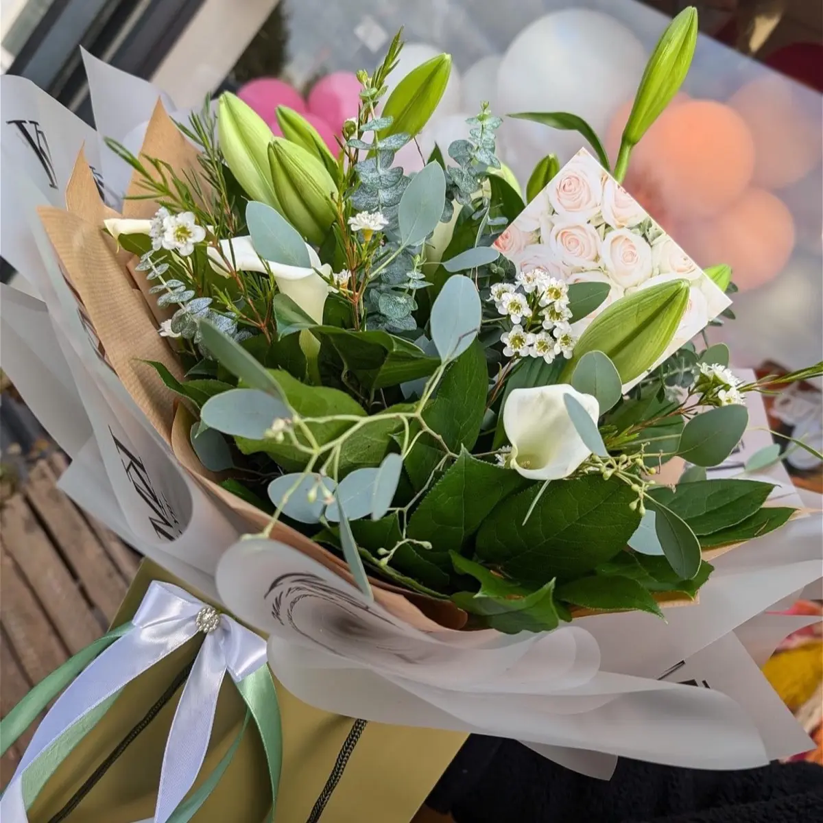 Classic White and Green Calla Lily and Lily with Wax Flower and Eucalyptus - Decor, Decorative