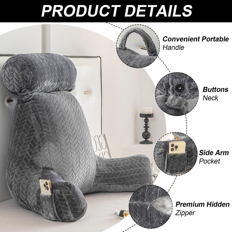 XXL Adult Reading Pillow Back XXL Adult Reading Pillow – Extra Large Back Pillow for Sitting in Bed, Backrest Lounge Cushion with Arms & Pockets, Ultimate Back Support Bed Rest Pillow for Comfort and Relaxationfor Sitting in Bed Backrest Lounge Cushion 5