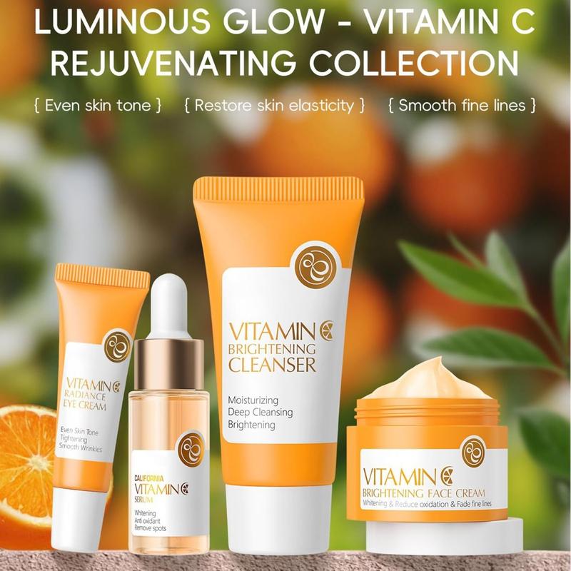 4pcs Vitamin C Skincare Set, Skin Care for Teenage Girls Gift Set, Facial Skin Care Sets & Kits with Cleanser, Face Cream, Face Serum,Eye Cream for Anti-Aging, Brightening 2