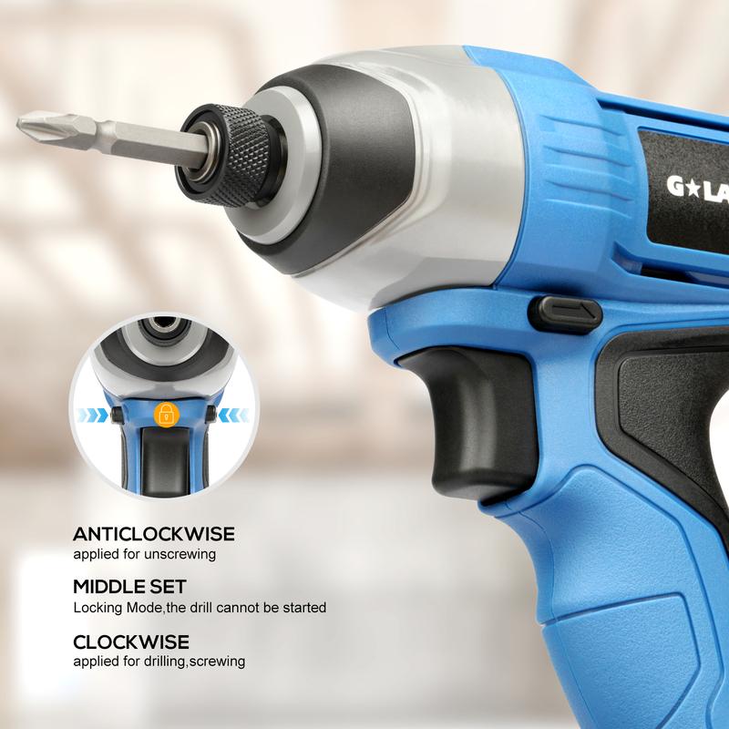 Product Introduction of Rechargeable Impact Driver 20V, Yunirvana Variable Speed (0-2800RPM) Cordless Impact Driver with 6Pcs Screwdriver bits,1.3Ah Battery and Charger，Suitable for Tightening Screws 22