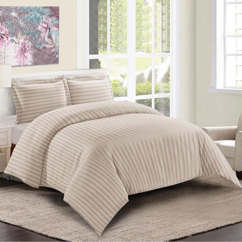 Satin Stripe Duvet Quilt Cover Bedding Set Single Double King Super-King Size W Pillowcases Microfiber Sleepdown Premium Hotel Quality Duvet Cover Set with Pillowcases Quilt Bedding Soft Easy Care Luxury Bed White Black Silver Cream Grey 2
