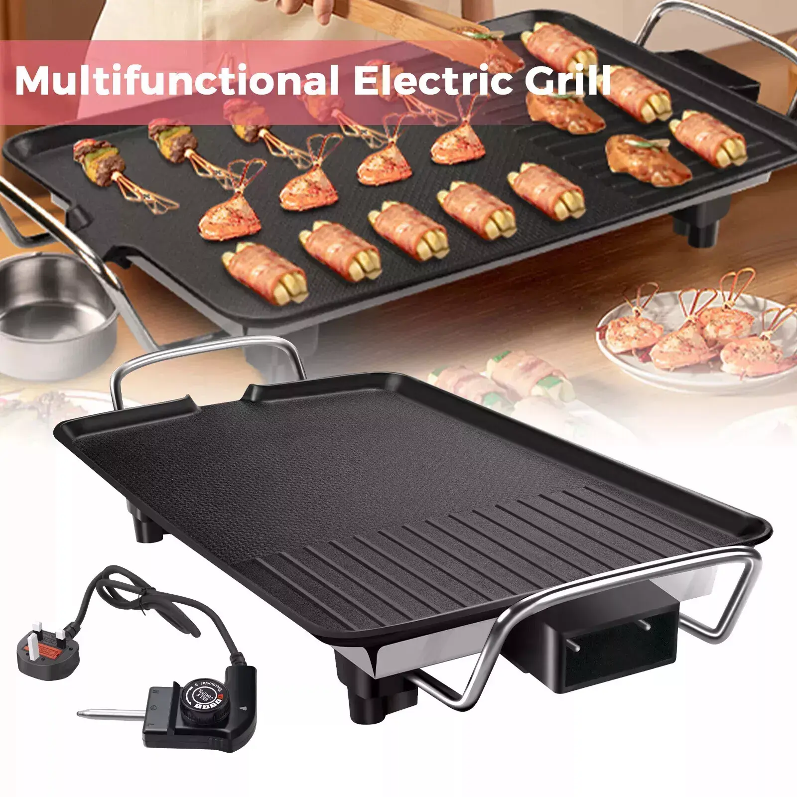 Electric Teppanyaki Table Top Griddle BBQ Hot Plate Barbecue Grill Pan XL Size