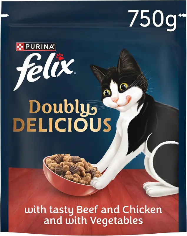 Felix Doubly Delicious Beef Chicken & Vegetables Dry Cat Food (750g x 4 - Pack 4) 5