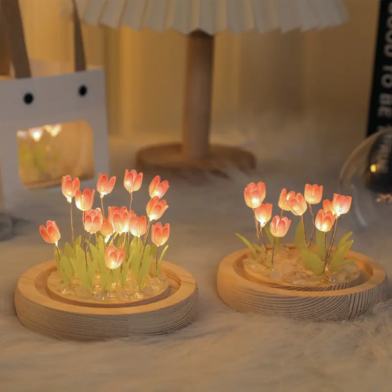 LED Tulip Flower Night Light - Handmade Bedroom Decor Lamp for Home Fairy Decor 1