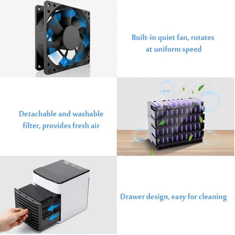 YORKSHIRE HOMEWARE Mini Air Conditioning Unit Desktop Cooling Fan Low Noise Cold Water Portable Adjustable 3 Speed Home Cooler With LED Night Light Ideal For Office Tent Bedroom 6