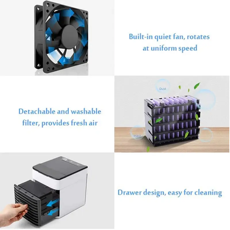 YORKSHIRE HOMEWARE Mini Air Conditioning Unit Desktop Cooling Fan Low Noise Cold Water Portable Adjustable 3 Speed Home Cooler With LED Night Light Ideal For Office Tent Bedroom 6