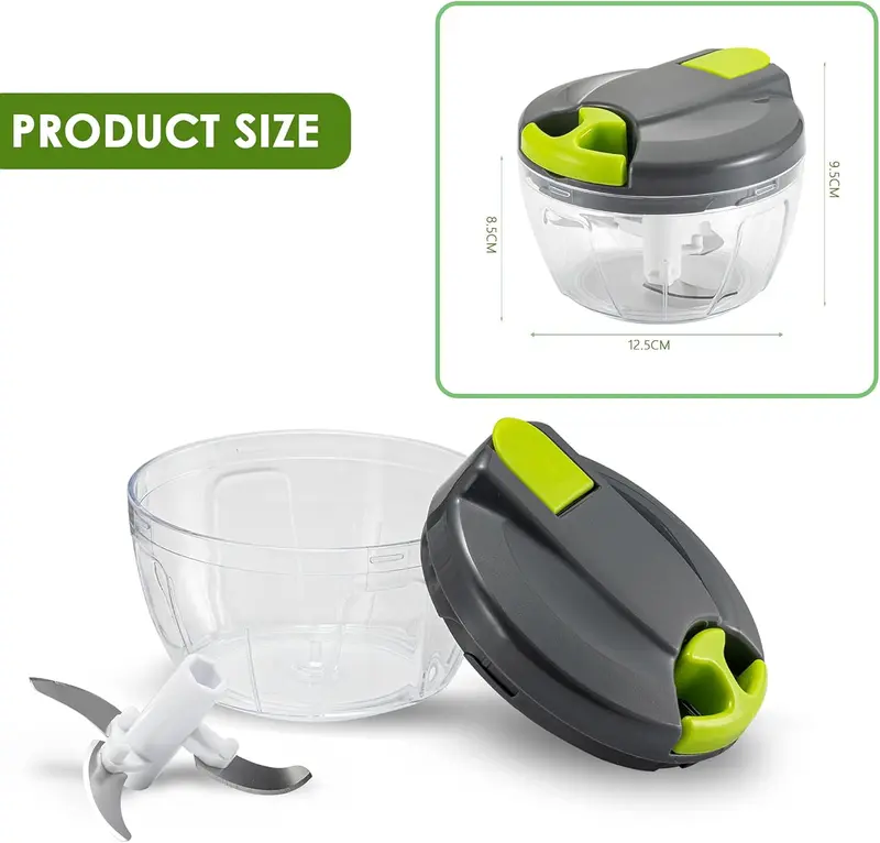 Multi-Function Manual Food Chopper & Processors with Handle and Cover, Vegetable Chopper Shredder, Garlic Chopper, Suitable for Onions Garlic Peppers Carrots Fruits,Wonderful for Kitchen(Green) Lid Stainless Steel Utensils Blade Detachable Meat 2