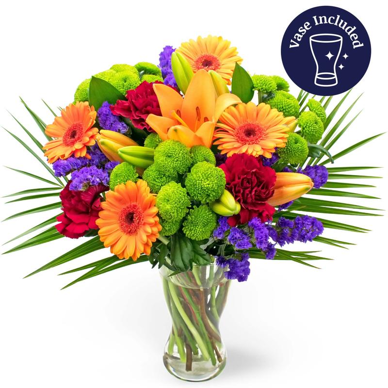 Joyful With Clear Vase - Bouquet of Fresh Flowers - Birthday Flowers - Next Day Free Shipping - Flowers for her - Flowers 2024 - Gifts for him - Flowers Gift - Fresh Cut Flowers - Gifts for Girlfriend - Prestige Flowers 0
