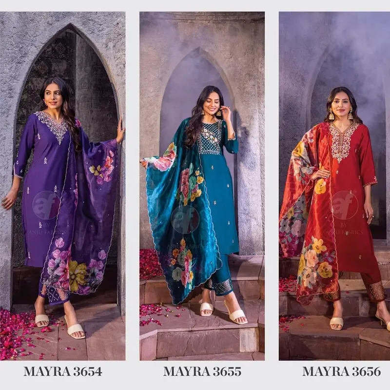 LUXURY VISCOSE MODAL SILK DESIGNER SUIT WITH PURE HANDWORK. SIZE 38 TO 44 0