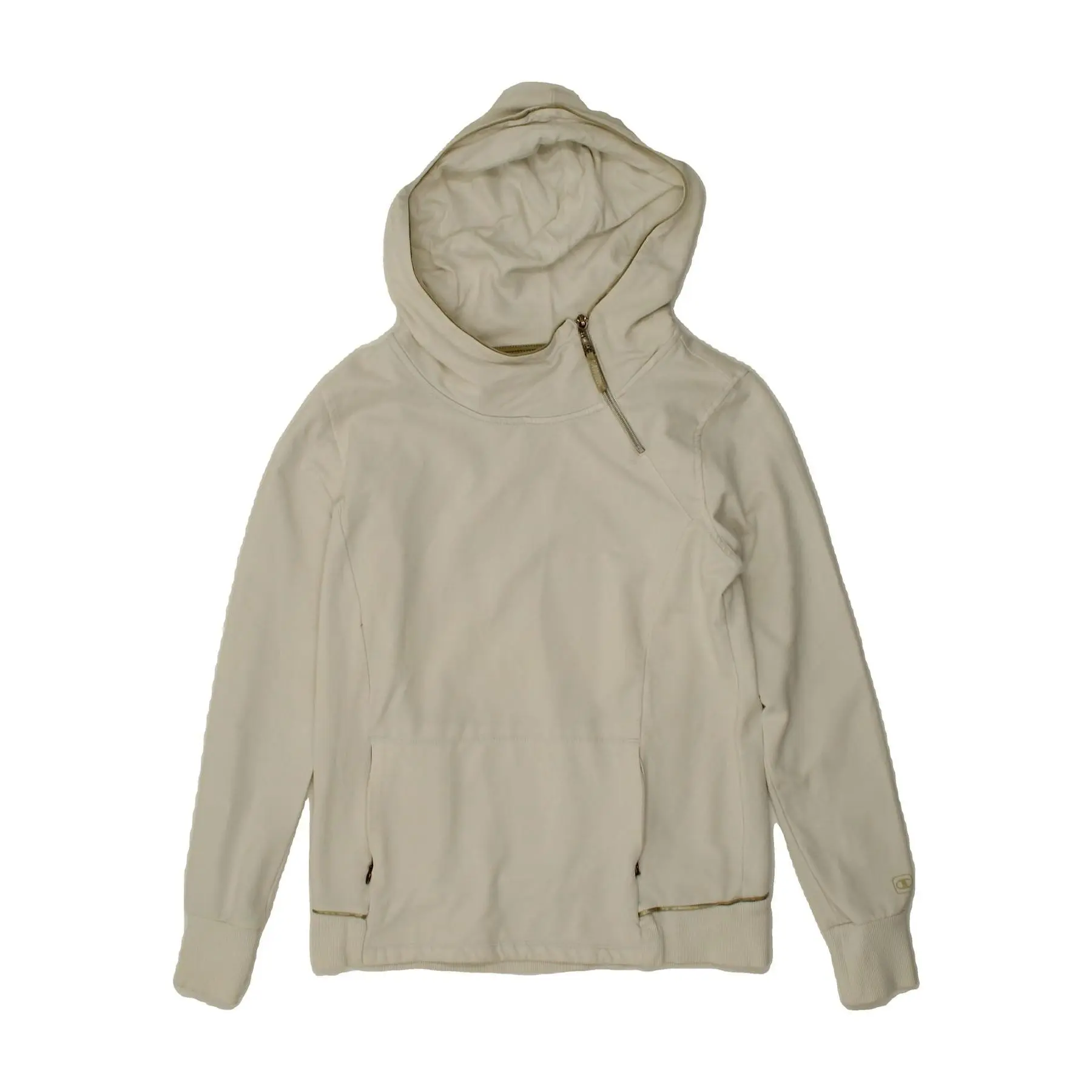 Pre-Owned Vintage CHAMPION Womens Zip Neck Hoodie Jumper UK 14 Large White