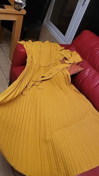 Product Review of Women's Solid Belted Pleated Dress, Elegant Bishop Sleeve Keyhole Back A Line Dress for Spring & Fall, Women's Clothing for Wedding Guest, Dresses for Women from p**0 1