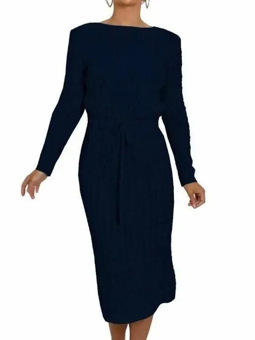 Ladies Women long Midi Cable Knitted Pocket Tie up Party Jumper Dress Casual Comfort Crewneck Soft Womenswear Chic Comfortable Cute Piece Sleeve Style Summer 3