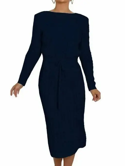 Ladies Women long Midi Cable Knitted Pocket Tie up Party Jumper Dress Casual Comfort Crewneck Soft Womenswear Chic Comfortable Cute Piece Sleeve Style Summer 3