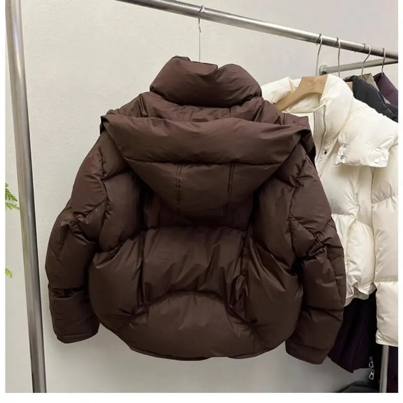 Women Puffer Jacket Winter Warm Thick Long Sleeve Oversized Hooded Short Parkas Mujer Female Solid Loose Crop Coat Outwear Womenswear Tops Underwear Lady Fitted Casual Comfort Basic Minimalist Outerwear 6