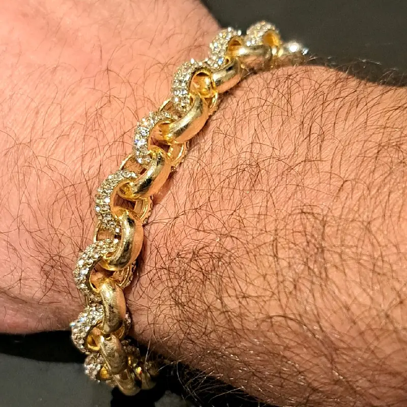 10mm Iced Belcher Bracelet - Gold or Silver Plated, Stainless Steel 6