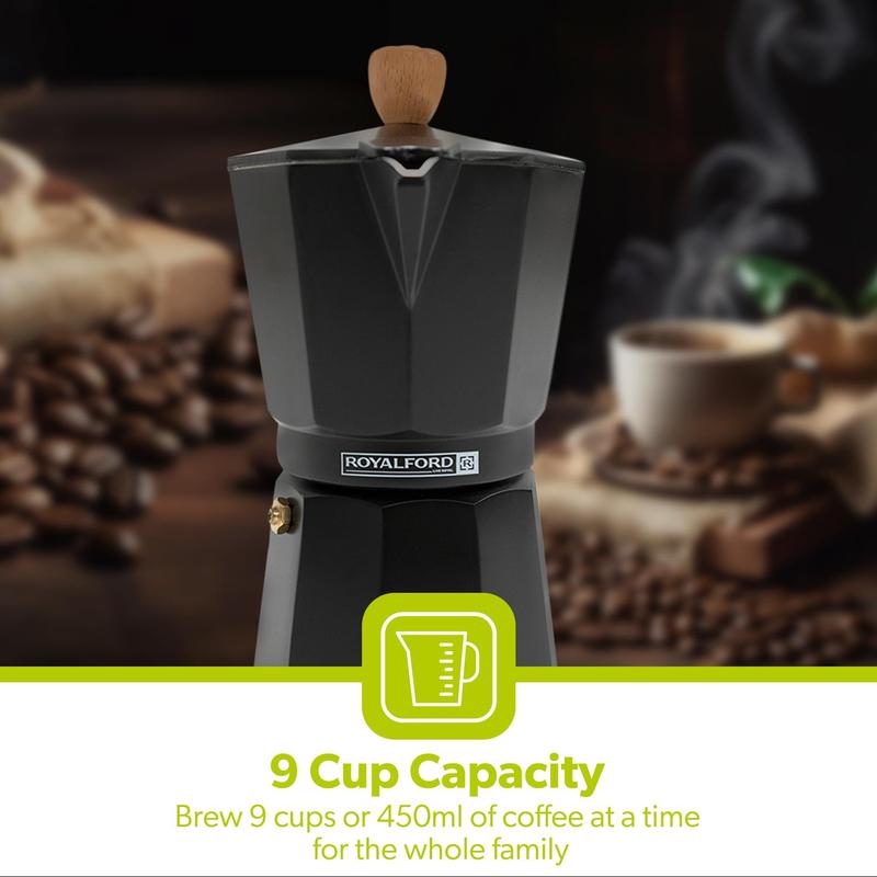 Royalford Italian Espresso Stove Top Moka Percolator Pot Coffee Maker 9 Cups Aluminium Classic 7