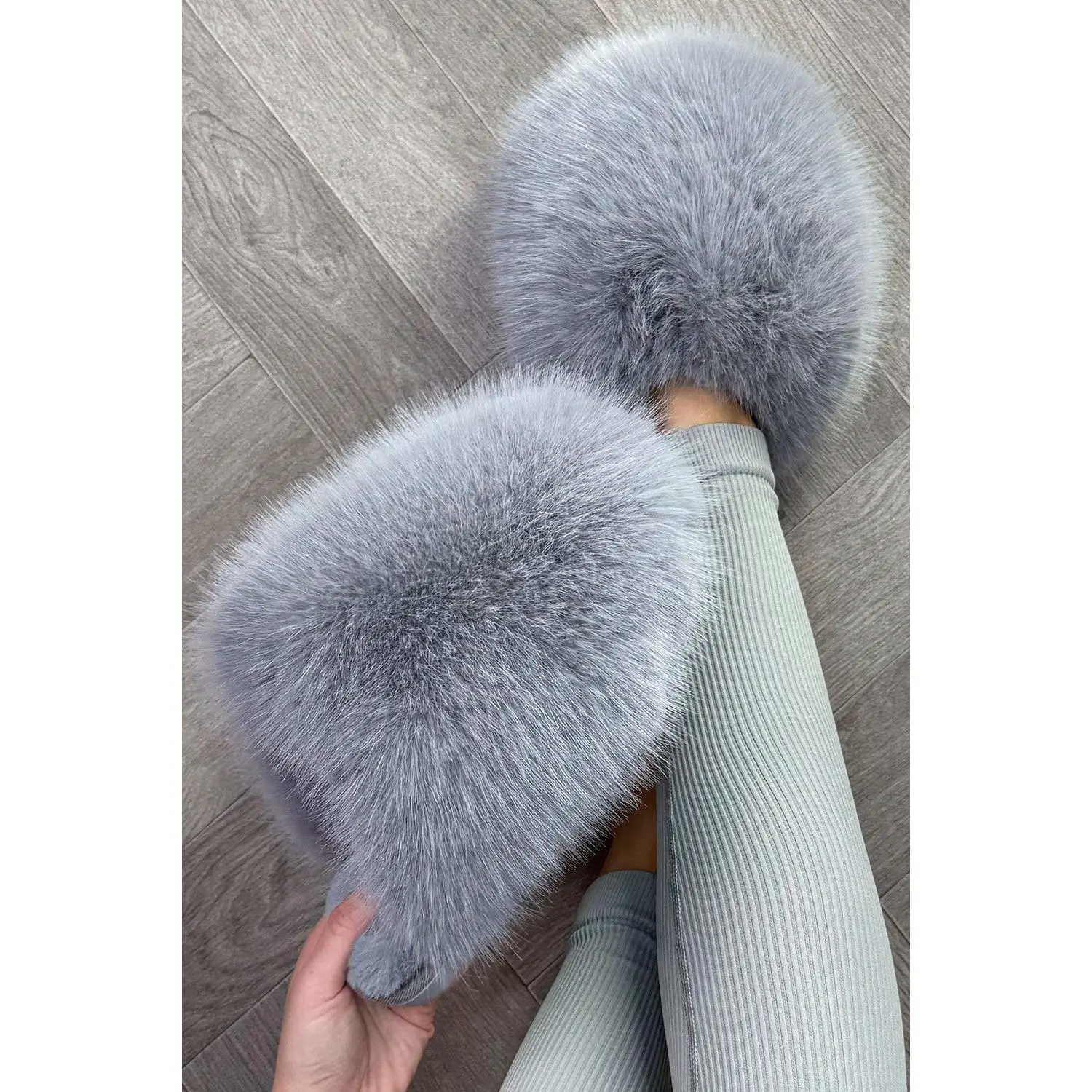 Faux Fur Fluffy Slippers Grey