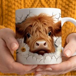 Highland Cow Mug 11oz or 15oz Coffee Cup Drinkware Tumbler Drink Tea Ceramic Washable Reuse Reusable