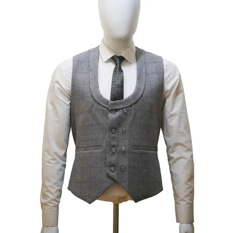 Men's Tweed Grey Check 3 Piece Suit - Wool Jacket, Waistcoat, Trousers & Tie 1