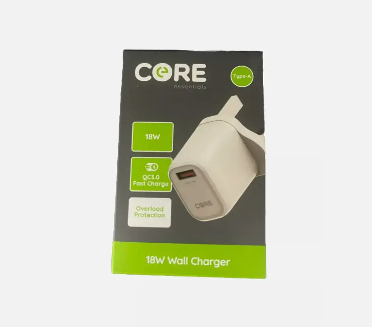 Core Type-A 18W Wall Charger Fast Charger (Pack of 1) for Smartphones and Cellphones