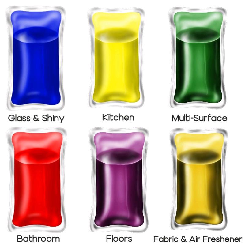GreenQube Home Cleaning Refill Pack of 6 - Colorful Cleaners for Sparkling Results - Waste Free 1