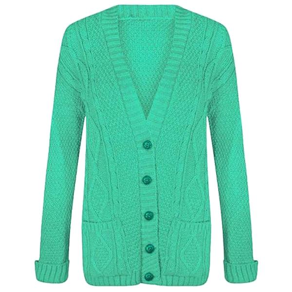 Womens Long Sleeve Chunky Cable Knitted Grandad Cardigan Girls Button Up Pocket Cardigan 7
