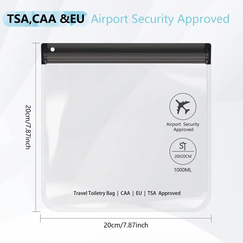 4PC Airport Security Liquids Bags 20X20 cm Clear Security Toiletry Bag Hand Luggage Regulations Waterproof Liquids Wash Bags Travel Accessory Holiday Essentials for Women/Men 1