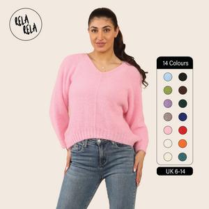 RELA RELA Super Soft Cosy V Neck Drop Shoulder Jumper Top UK 6-14 Womens Winter Clothing Knitwear