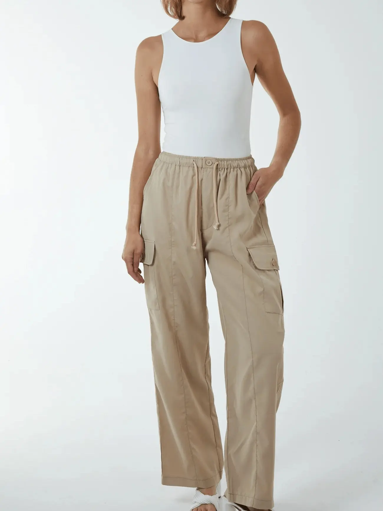 Wide Leg Tie Waist Cargo Trousers