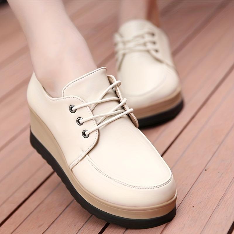 Women's Platform Wedge Loafers, Lace Up Round Toe Heightening Shoes, All-Match Loafers 7