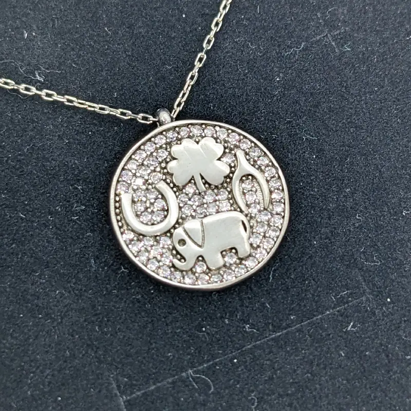 Silver Lucky Elephant Necklace 925 Casual Elegant Ethnic Daily 0