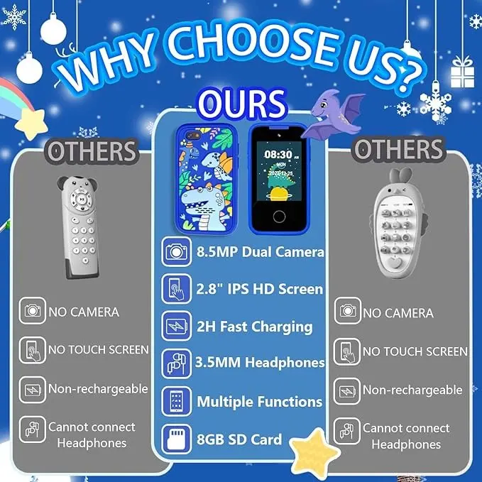 Kids Smart Phone Toys for Girls Boys Toddler Cell Phones Toy with Touchscreen Camera MP3 Learning Smartphone Childrens Fake Cellphone for 3 4 5 6 7 8 Year Old Christmas Birthday Gifts Ideas(Blue) 8