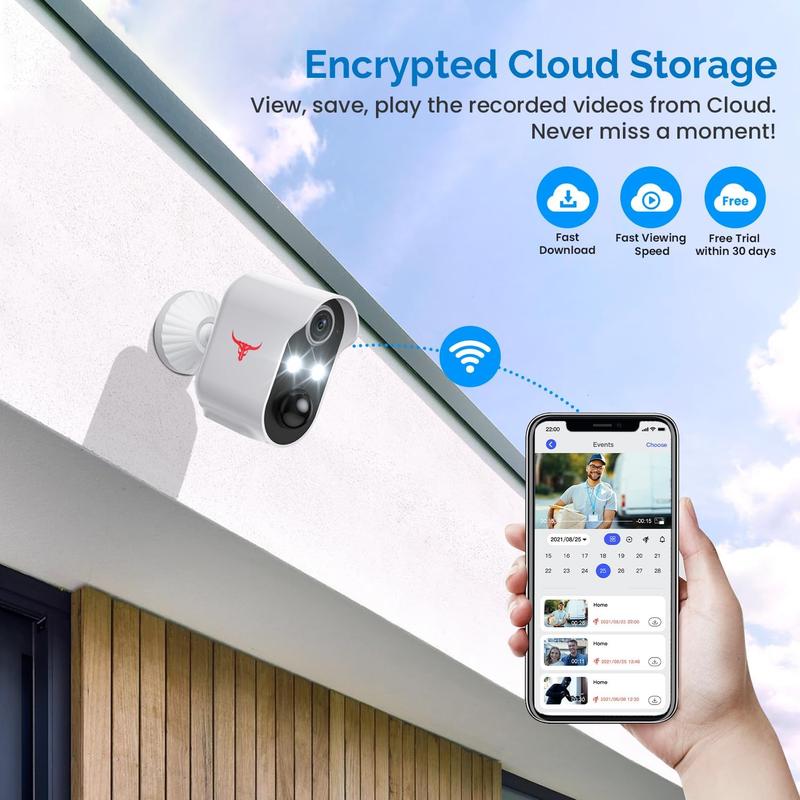 1080p Wireless Security Camera with Spotlights for Indoor Outdoor Use, Bullet Surveillance Cam, AI Human Detection, 2-Way Talk, Night Vision, Cloud Storage, 2.4G WiFi, Weather Resistance 5