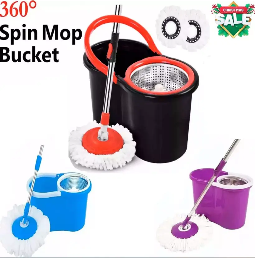 360° FLOOR MAGIC SPIN MOP BUCKET SET MICROFIBER ROTATING DRY 2 HEADS X-MAX Cleaning Wooden Absorbent Traditional