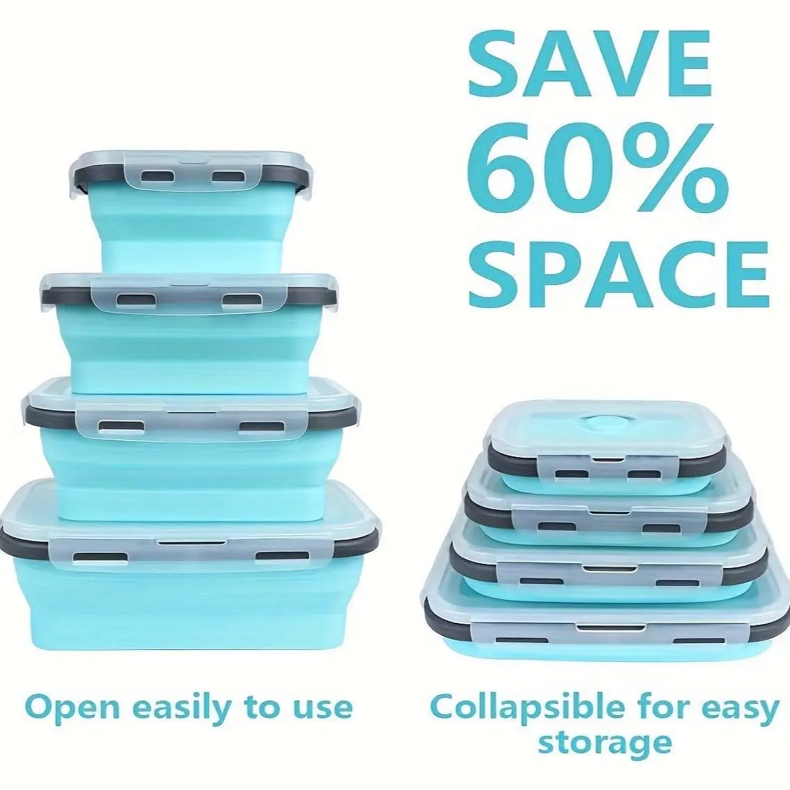 4 Collapsible Silicon Containers with airtight lids