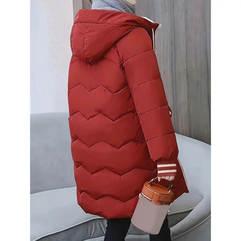 Cozy Thermal Puffy Coat - Cotton-padded Jacket with Drawstring Hoodie, Long Sleeve, Flap Pockets, and Zip-up Design for Fall and Winter - Women's Casual Outerwear for Chilly Days 7