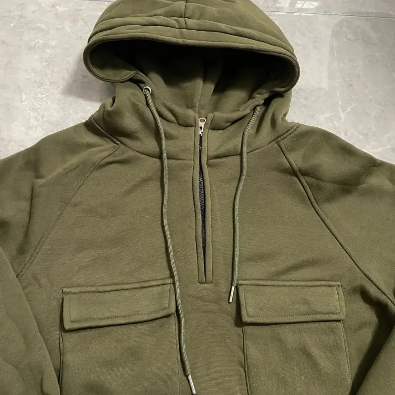 Half Zipper Men's Tactical Hoodies Solid Warm Fleece Military Sweatshirts Multi Pockets Male Hooded Jackets Thick Outdoor Polar Menswear Tops 4